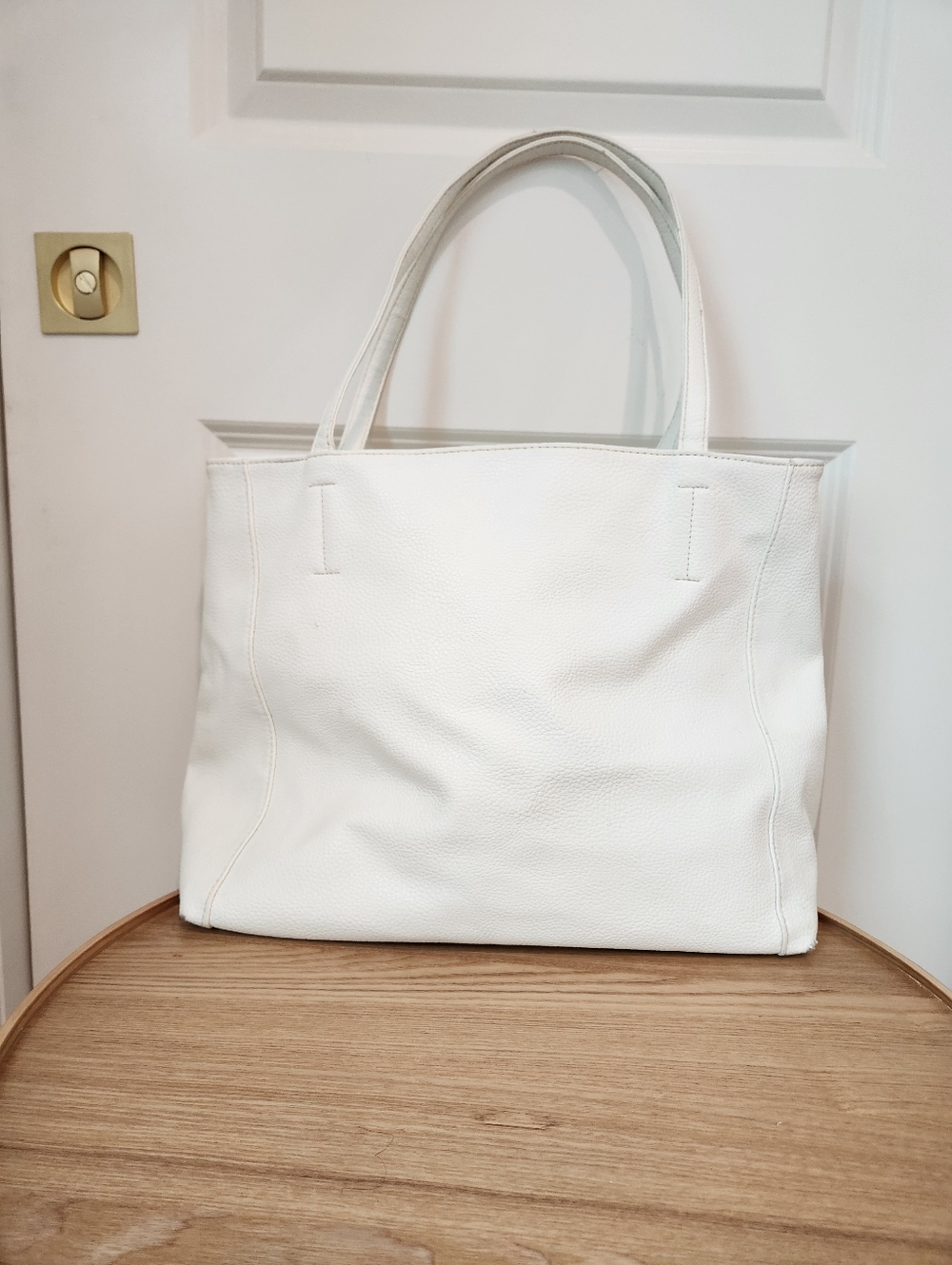 London Fog White Pebbled Leather Tote with Gold Accents - Picture 6 of 11